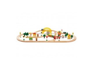 Set Circuit de tren din lemn 112x45 cm, 80 Piese, 3 Ani+ NOU